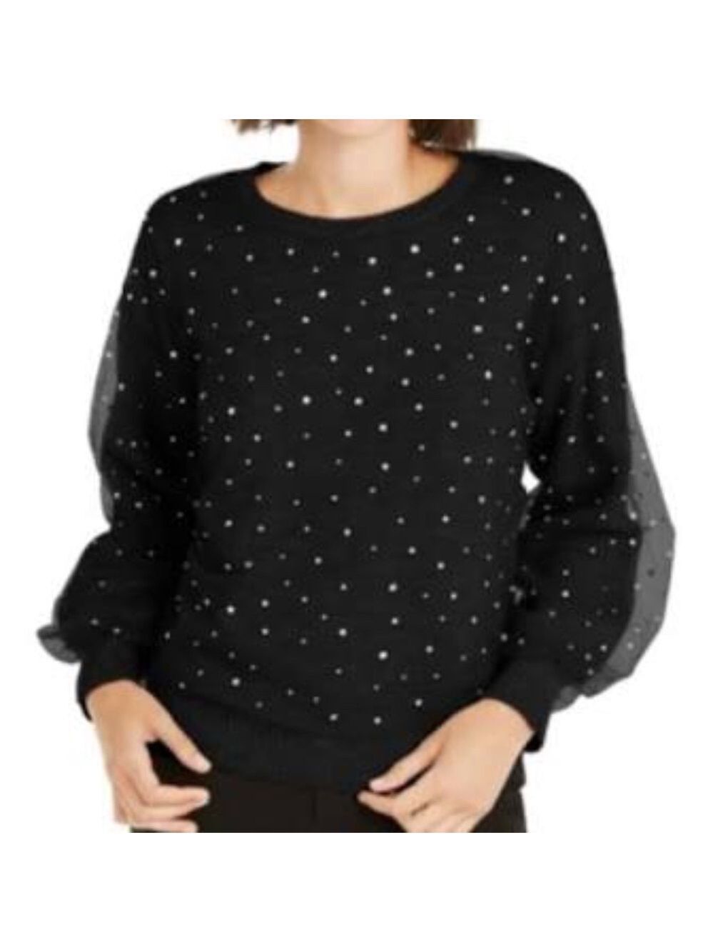 Inc Embellished Tulle Overlay Sweater
